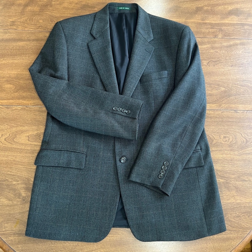 Lauren Ralph Lauren Mens 44R Wool Blend Herringbone Blazer Charcoal Grey